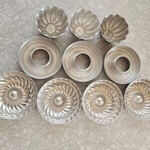 Aluminum Tart Tins Jello Molds Crafts vintage metal fluted cake cups lot of 9